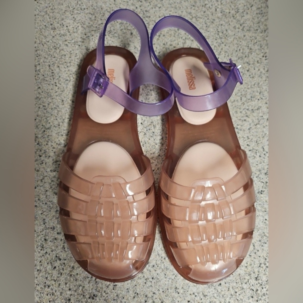 Melissa Women’s Jelly Sandals in Mauve Brown with Purple Anklestrap